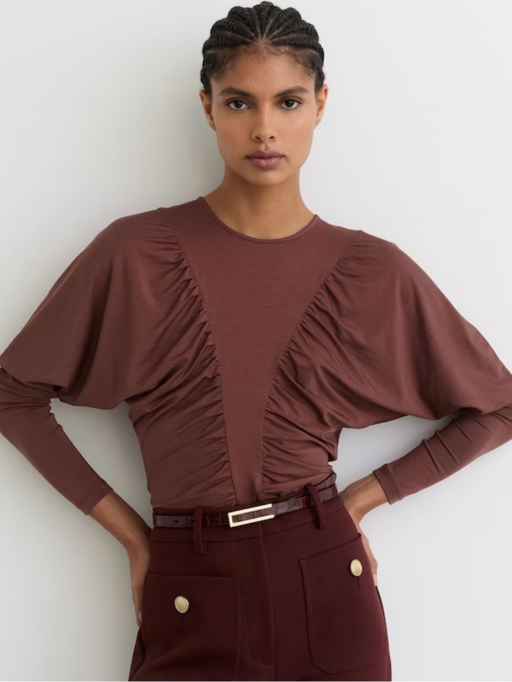 Reiss Fenna Top in Rust Red, Size S